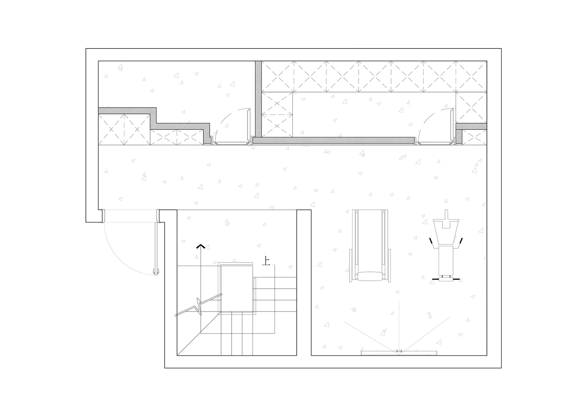 極簡建築平面圖，白色牆面搭配黑色線條