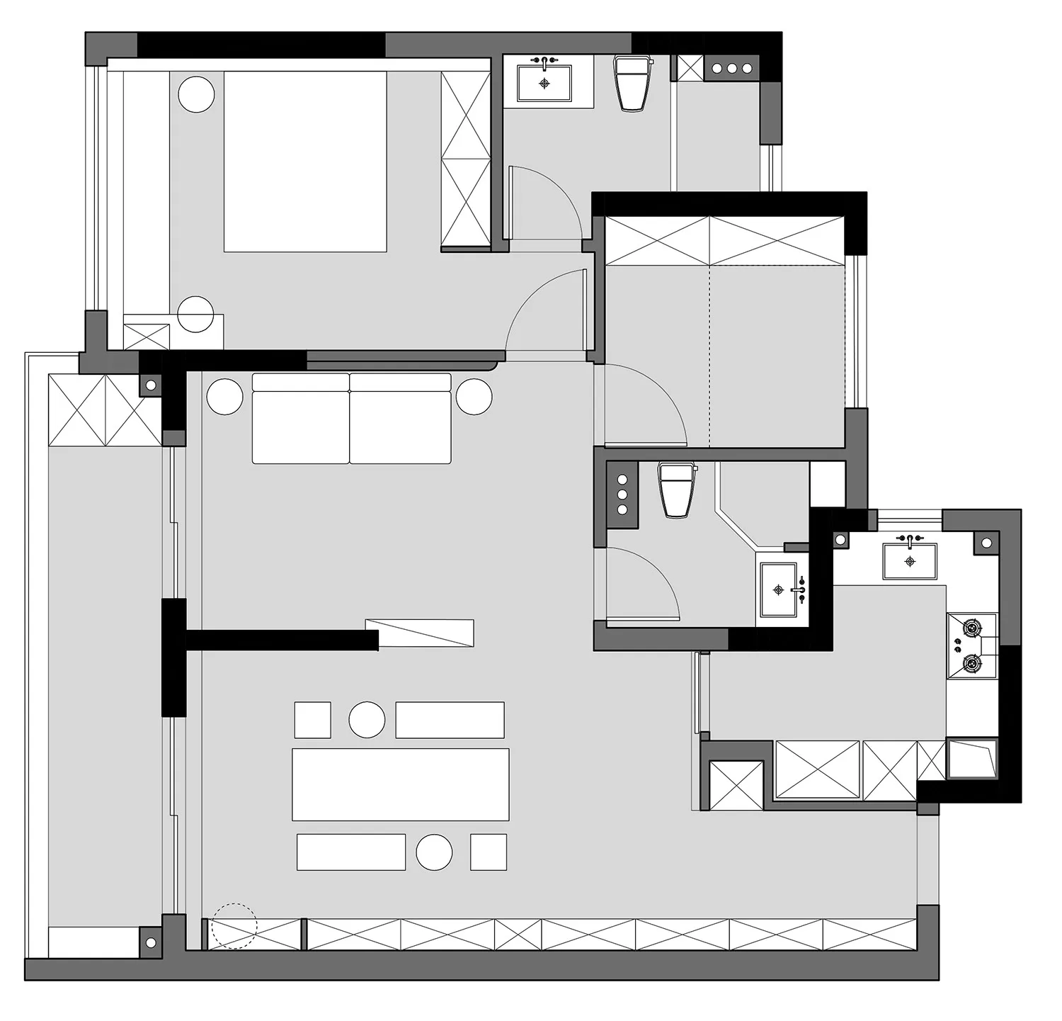 Minimalist architectural floor plan in black and white