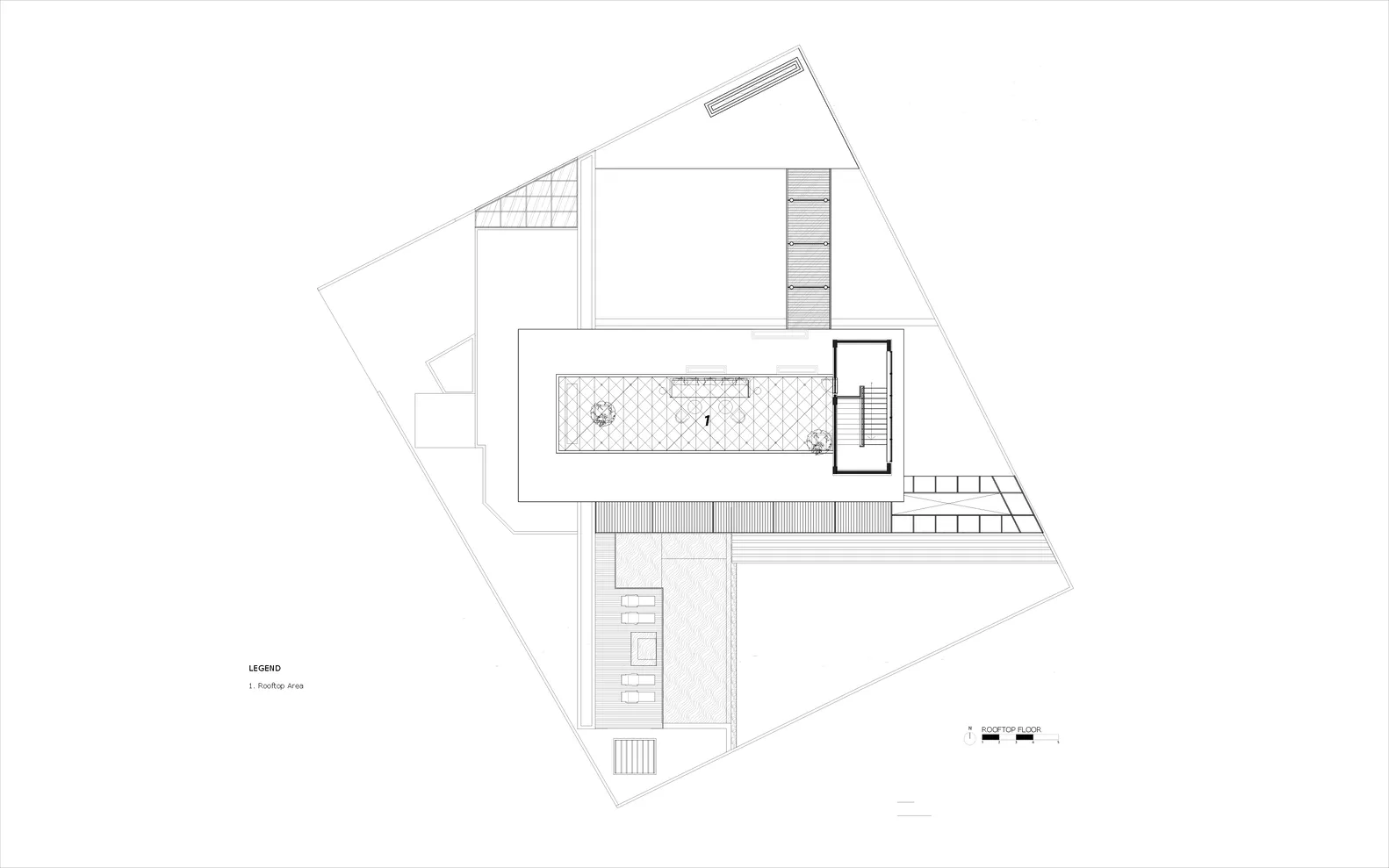 A roof floor plan with concrete elements and structural details.
