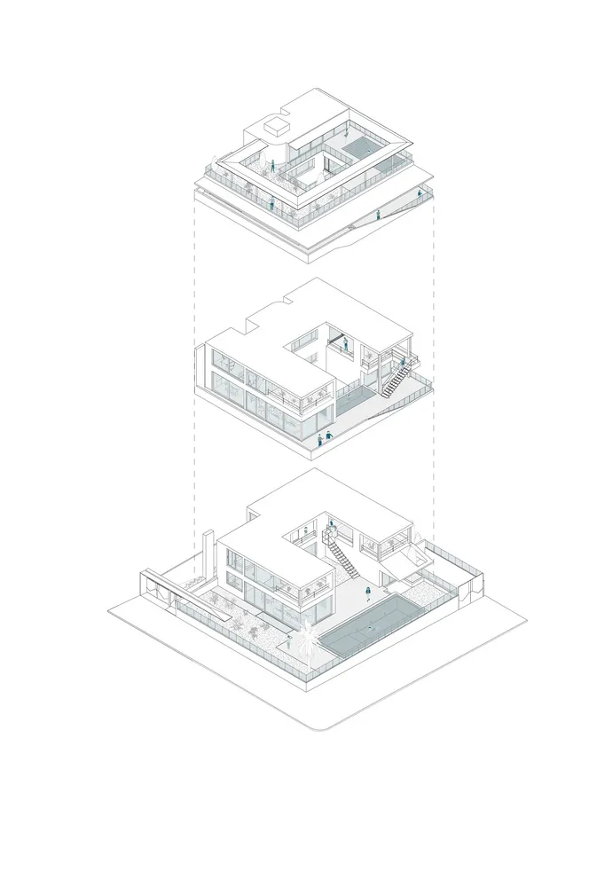 Isometric sections of a modern building