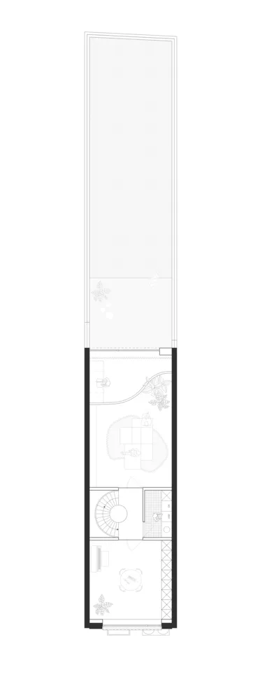 Simplified architectural blueprint of a contemporary residential floor plan with clear room boundaries and functional zones.