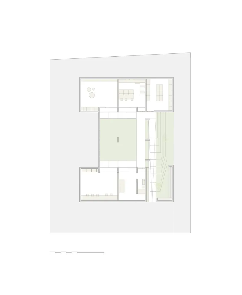 現代住宅平面圖,採開放式格局並引入自然光線。