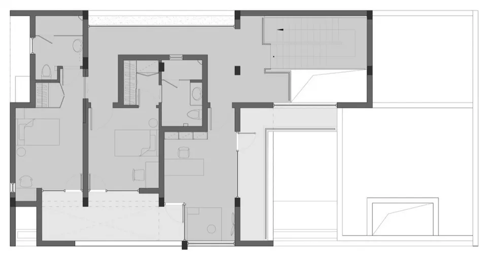 現代住宅平面圖,地面層採用水泥地板。