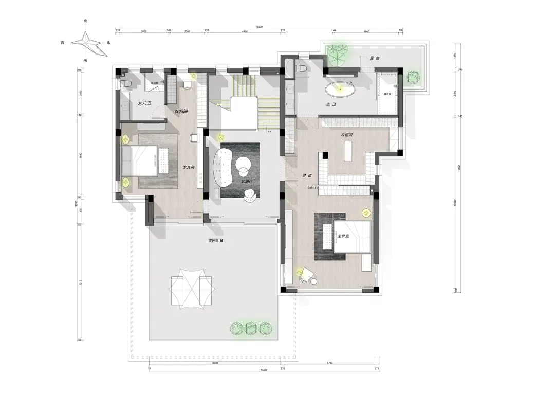 A modern residential house plan featuring wood flooring and elements.