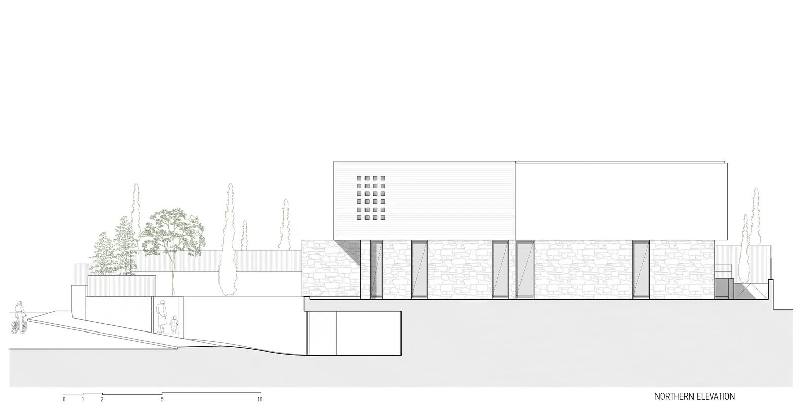 一張石材外牆住宅的2D建築平面圖。