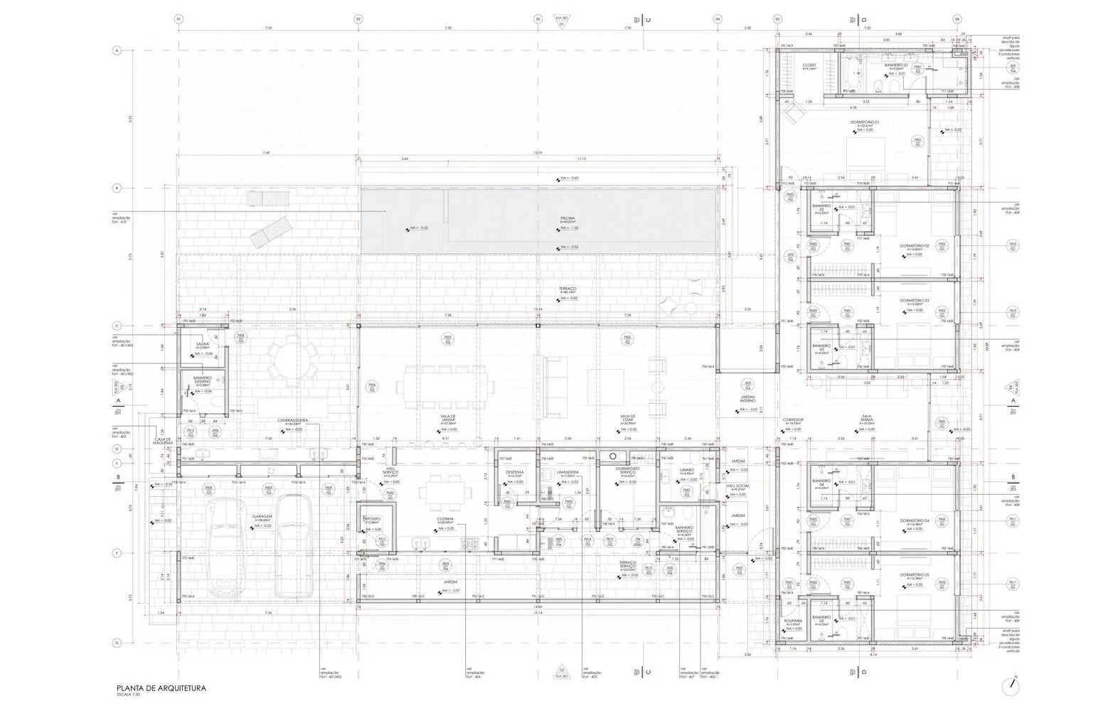 Detailed architectural blueprint of a modern residential floor plan featuring a mix of concrete, glass, and metal materials.