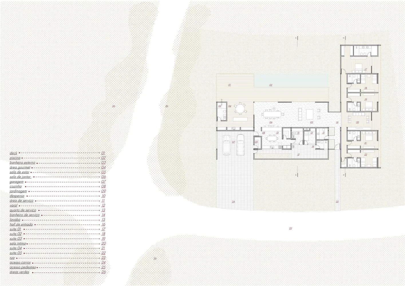 Modern residential floor plan featuring wood materials.