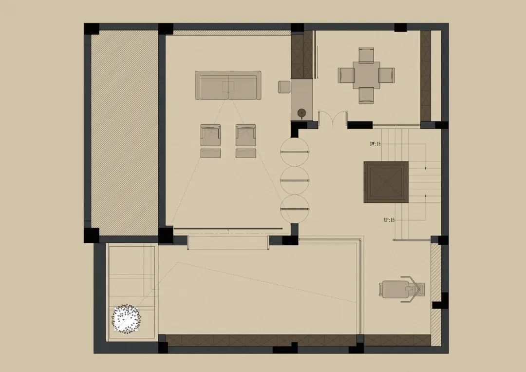 Architecture blueprint showing a modern interior design with monochrome trends