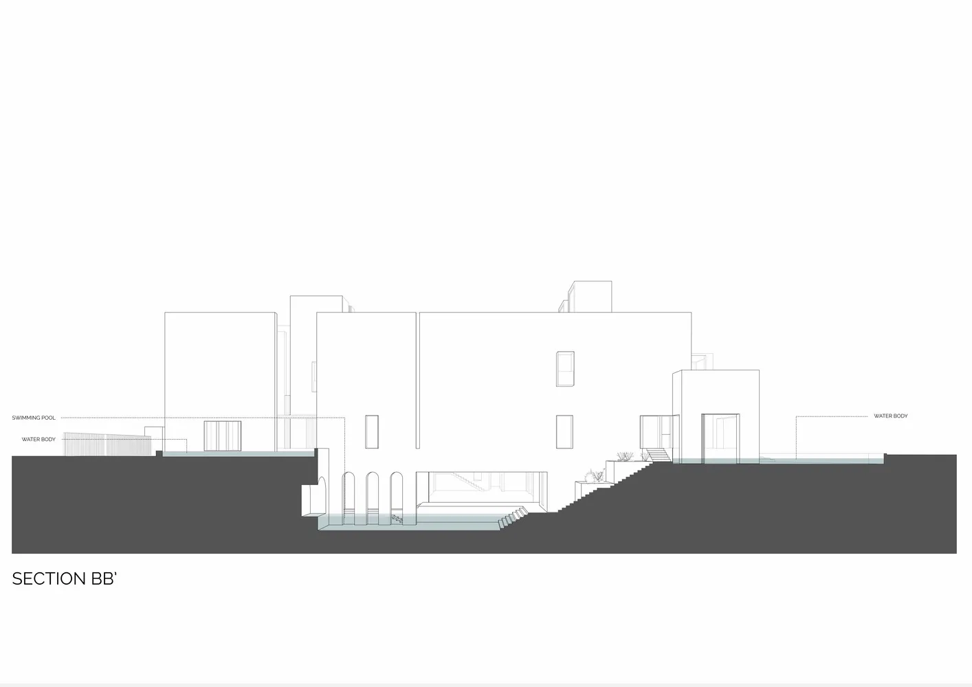 一張現代住宅的詳細建築圖,展現切片混凝土元素。