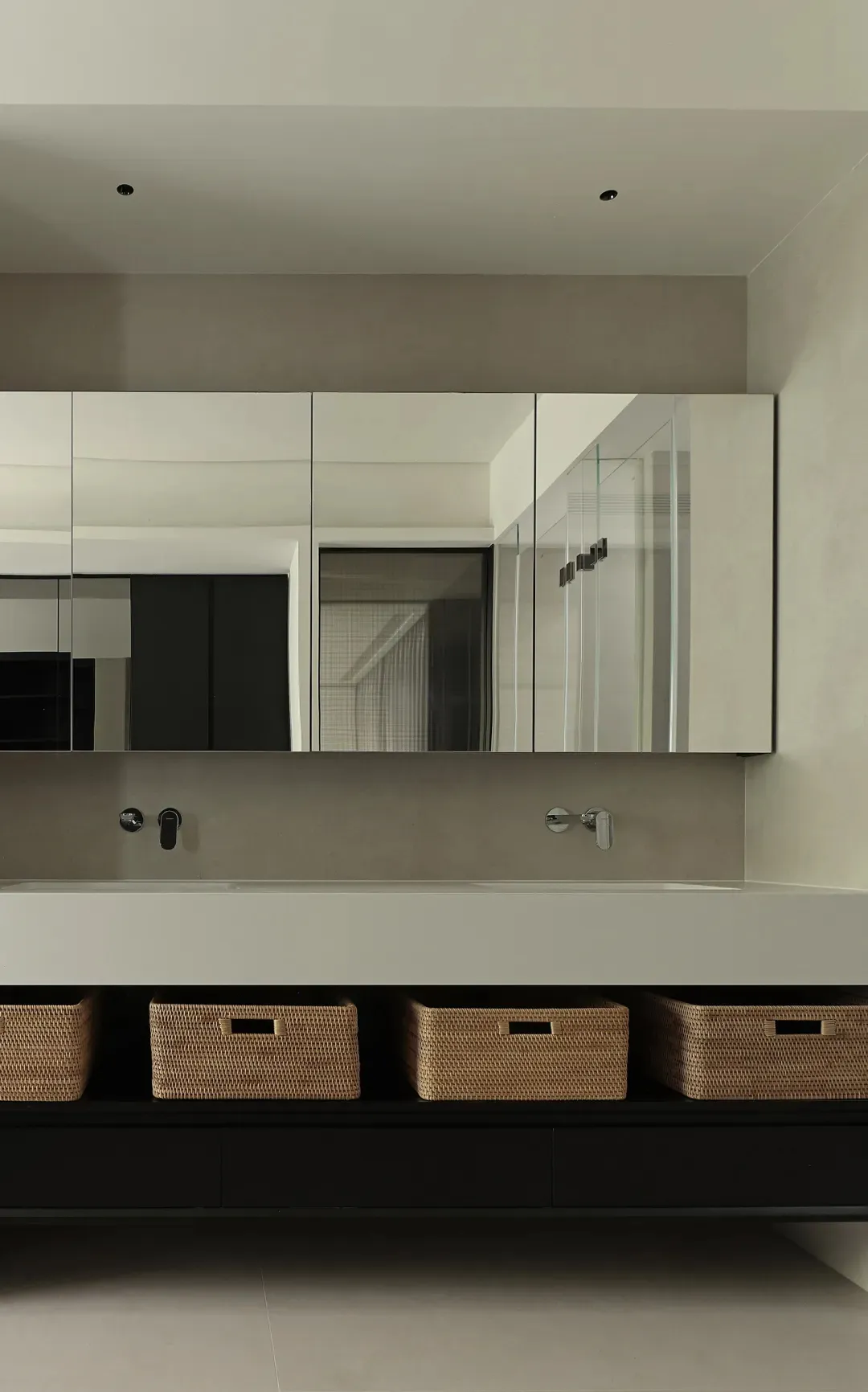 Modern bathroom featuring polished concrete floor and minimalist design