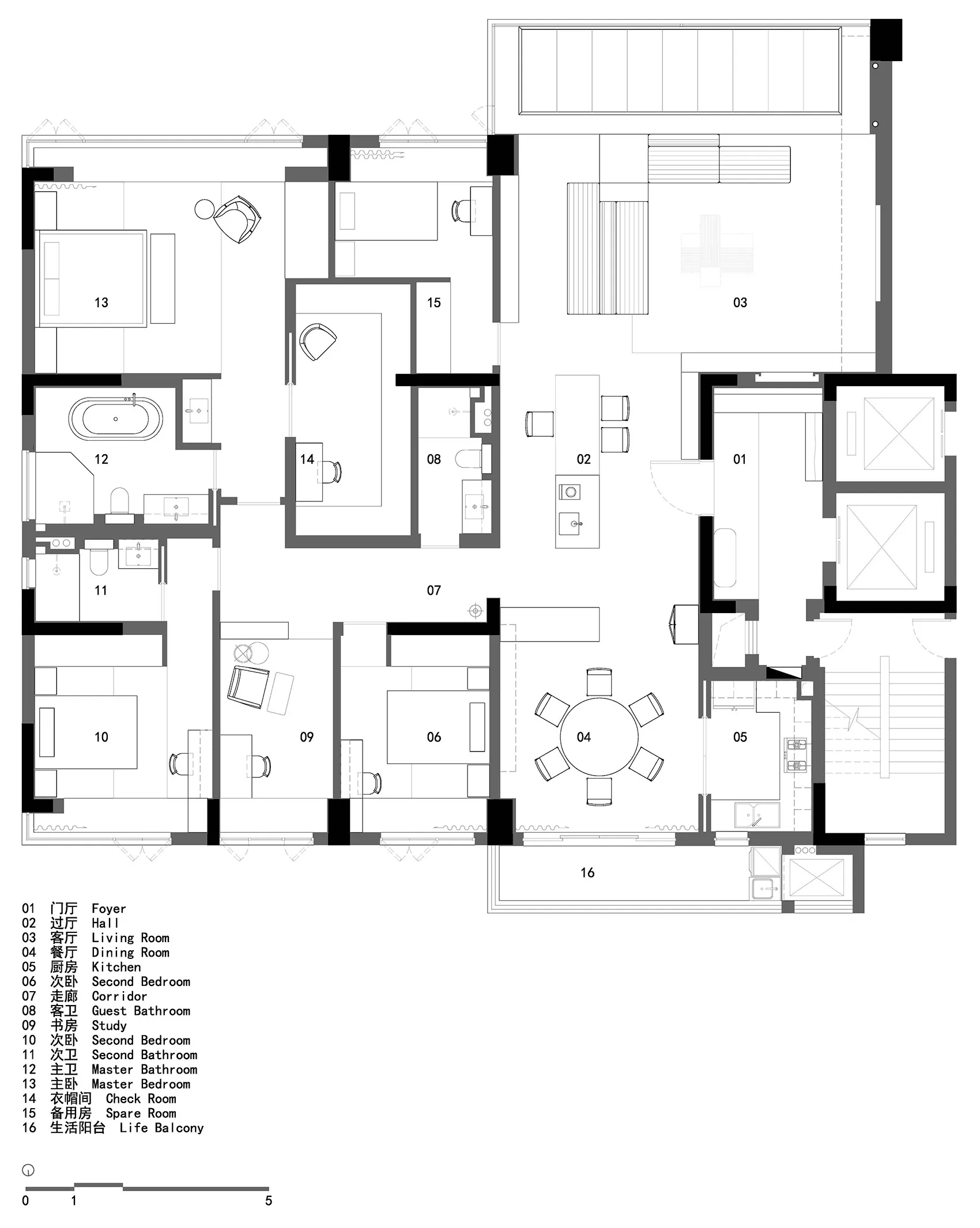 Detailed architectural blueprint plan of an apartment