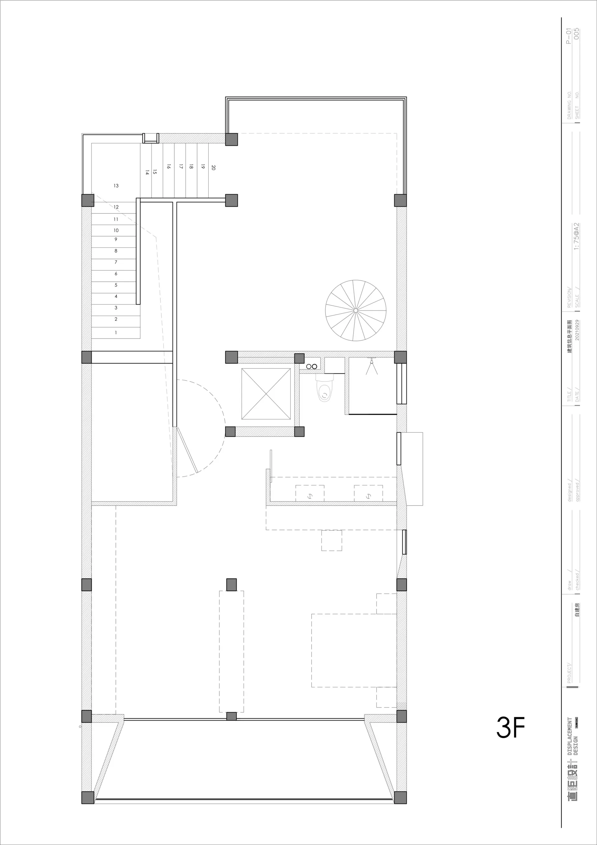 一張詳細的2D建築圖,呈現採用混凝土材質的現代住宅平面配置。