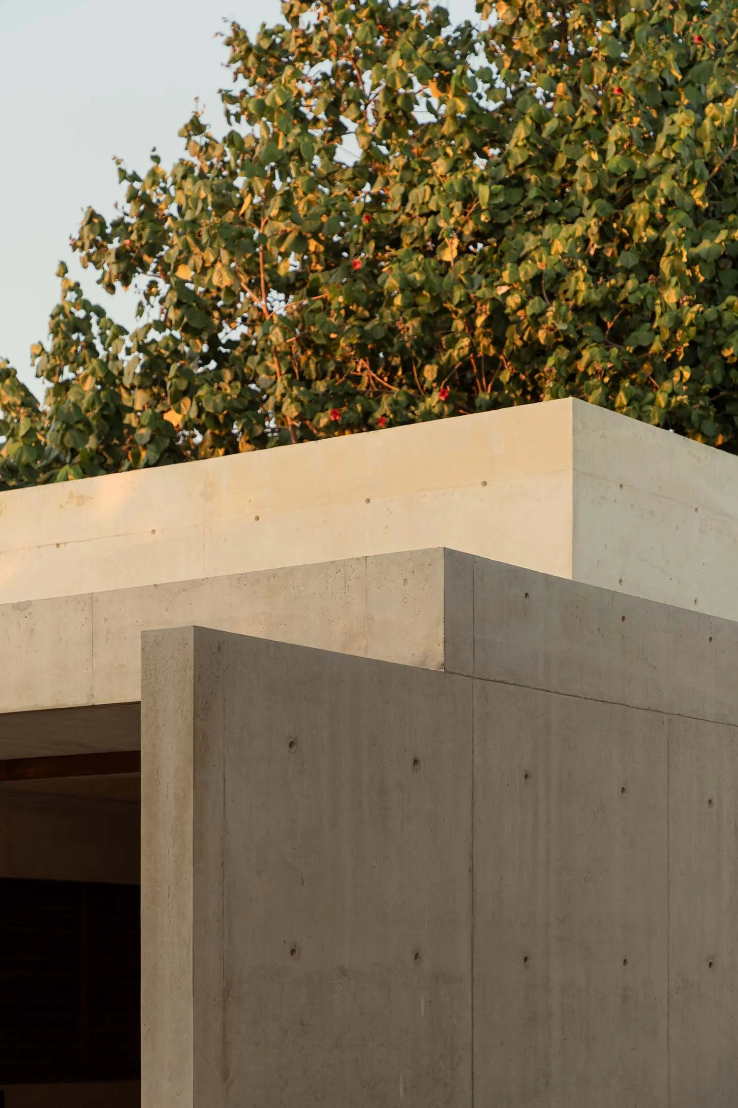 Concrete building exterior with minimalist design in an urban setting.