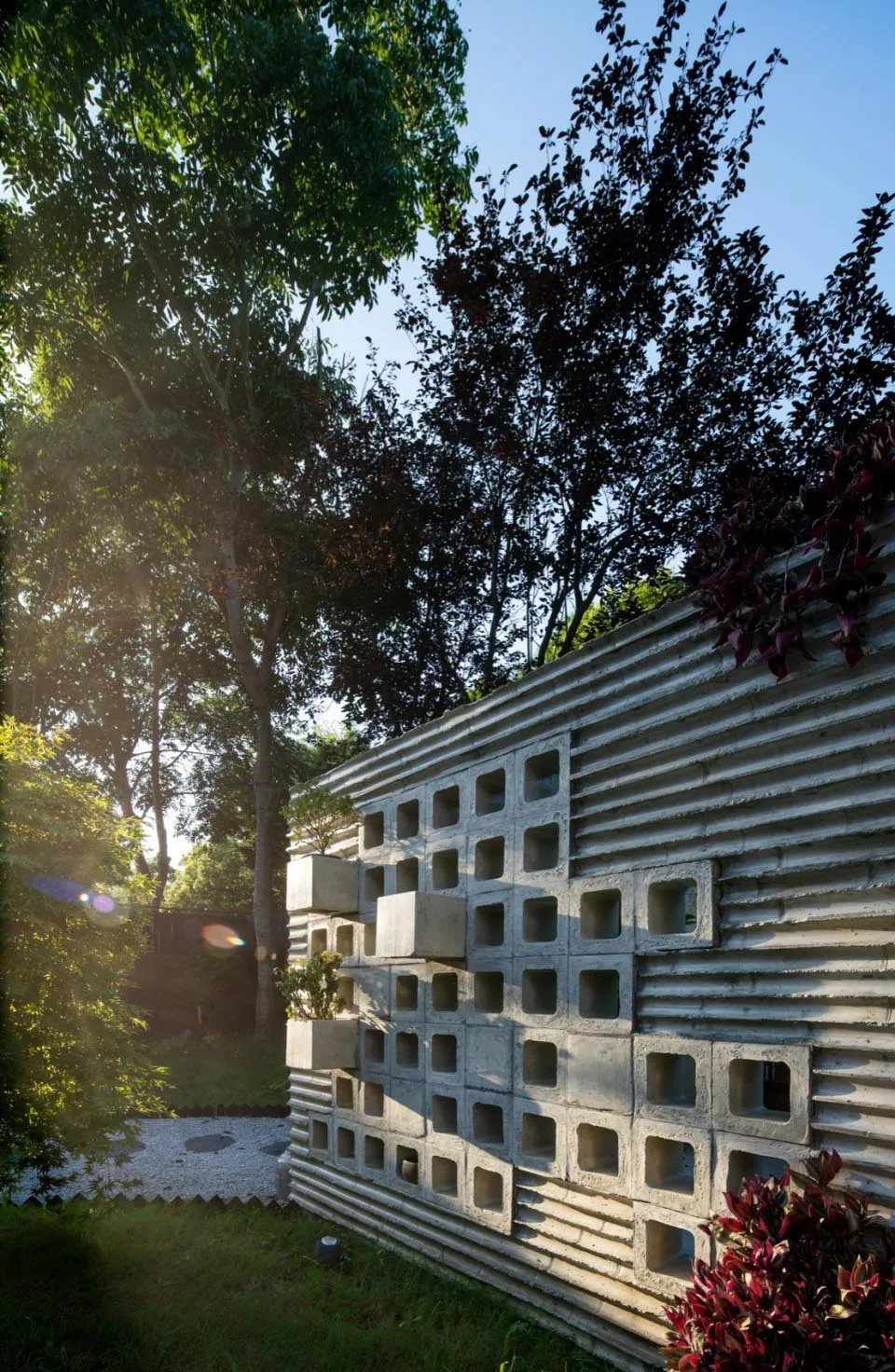 Modern design exterior featuring concrete blocks.
