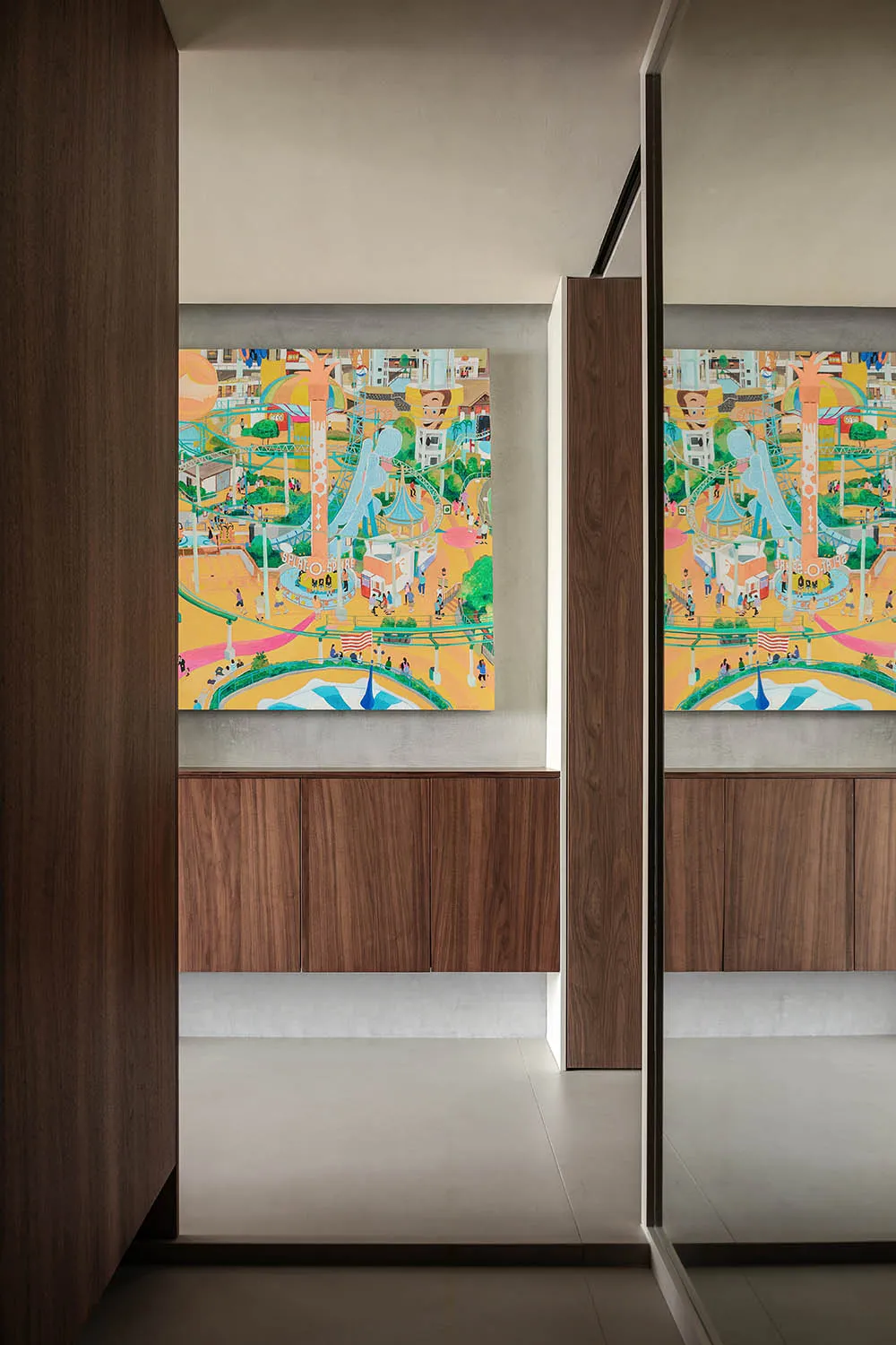 Metallic accent feature against the wall in a modern interior design setting.