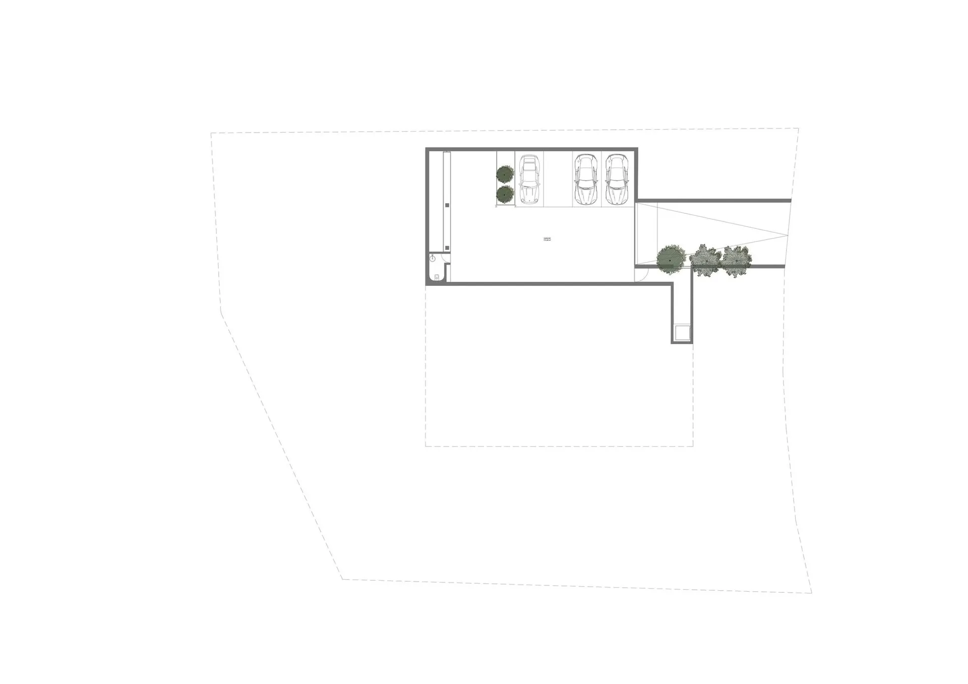 Top view of a modern interior design concrete floor plan with four cars parked in a garage