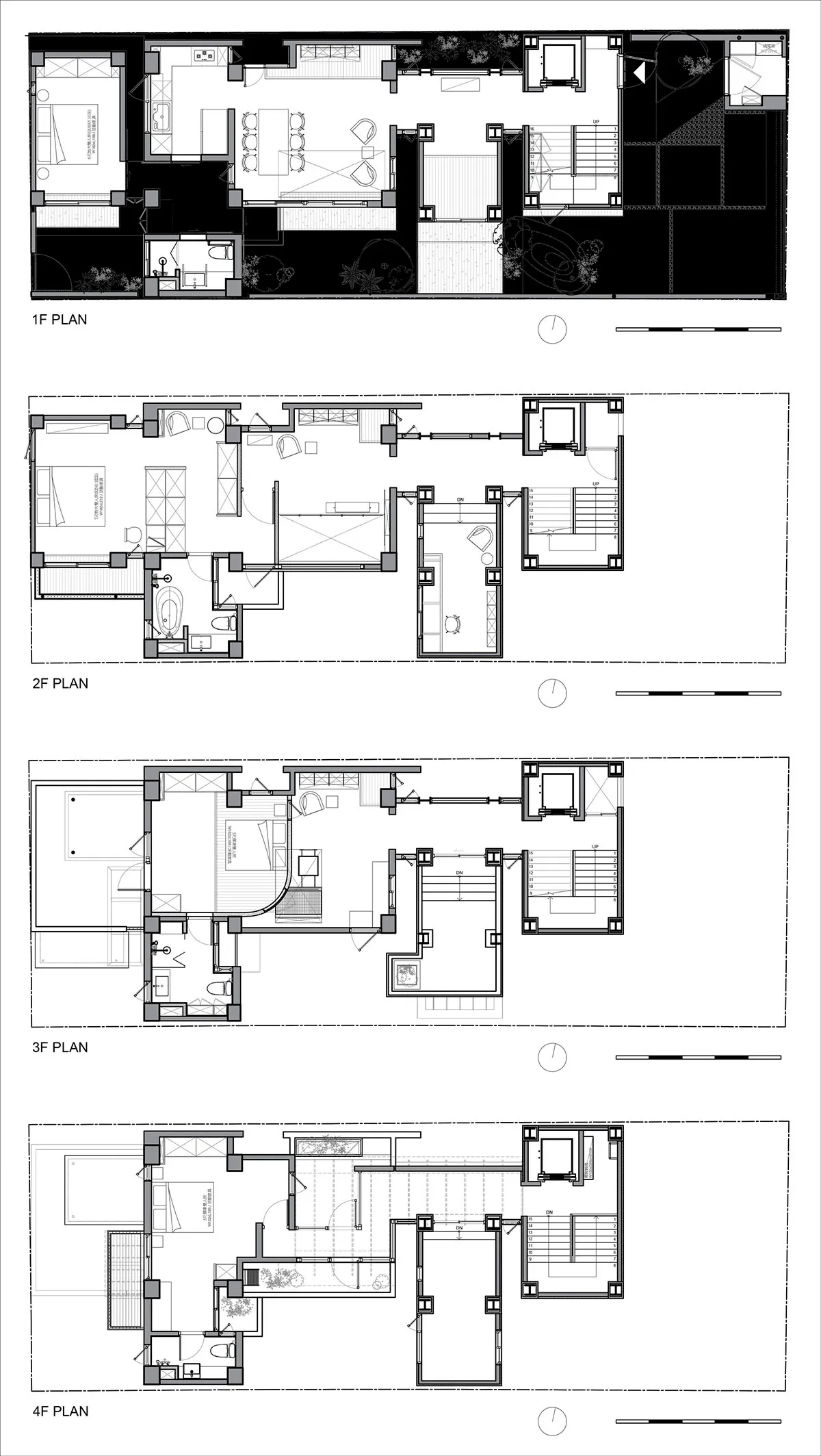 工業風建築的詳細建築平面圖，繪製在紙上。