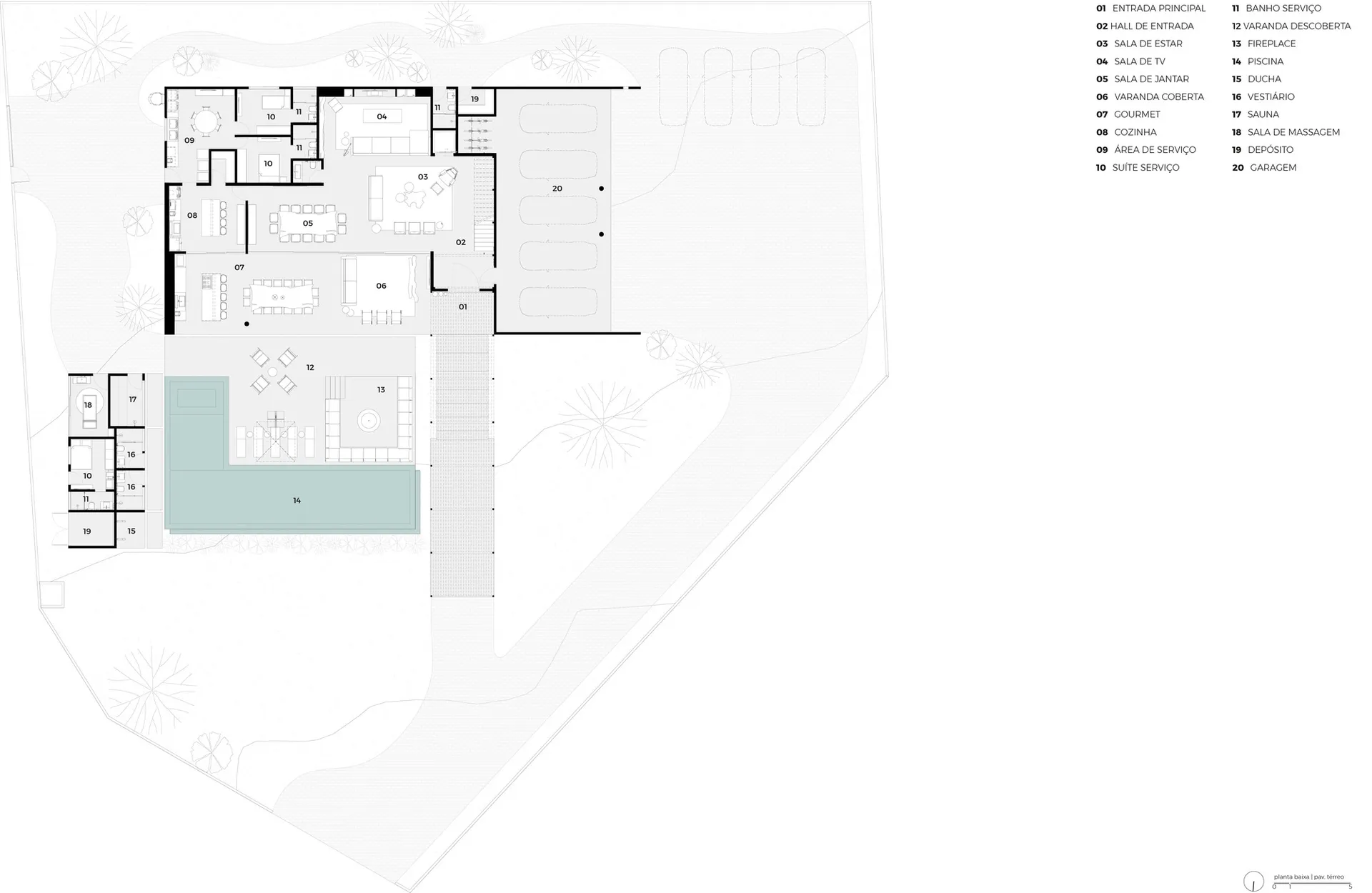 Modern architectural floor plan featuring open living spaces and a clean layout.