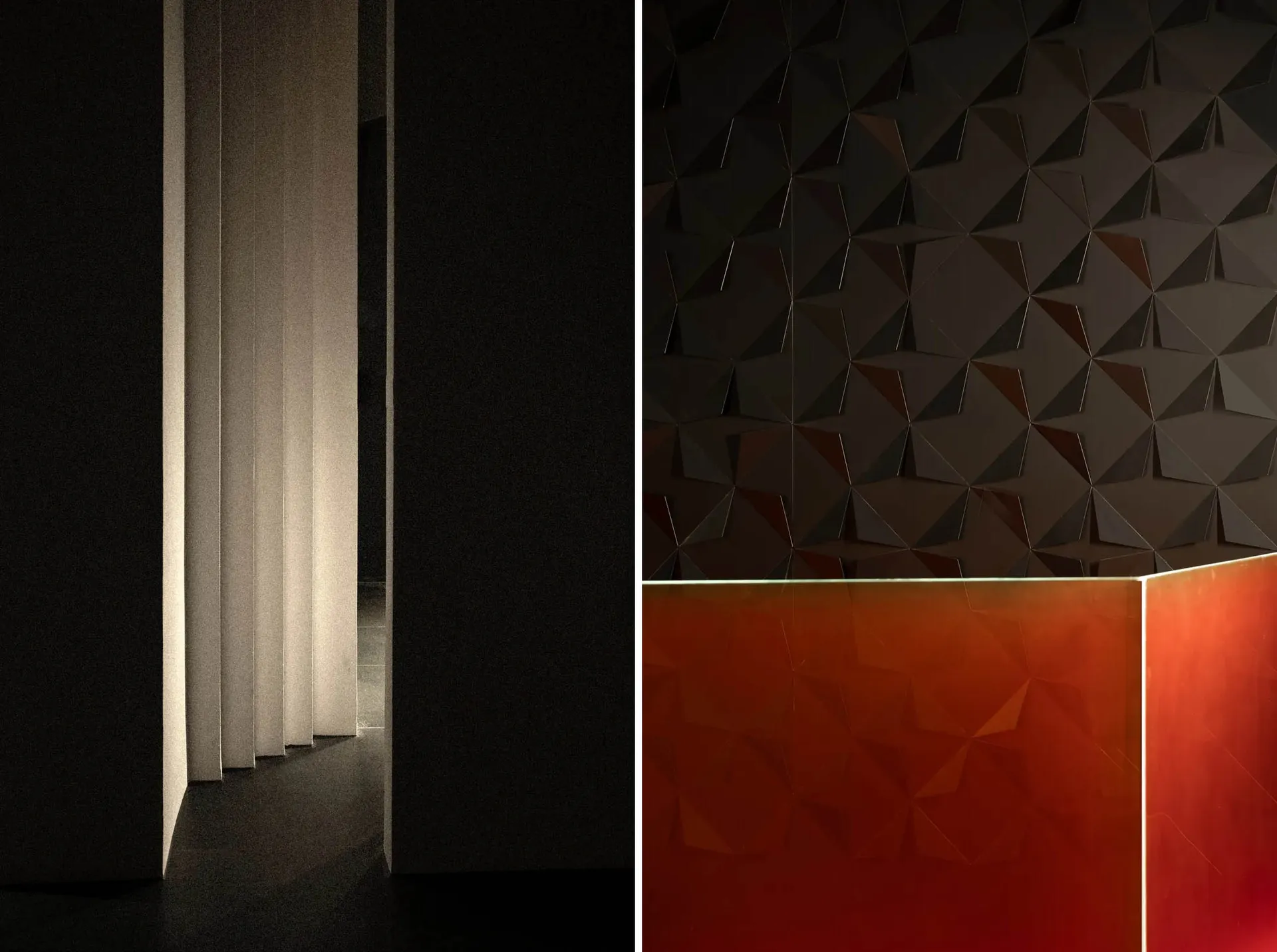 A close-up image of a black, textured, metal wall surface