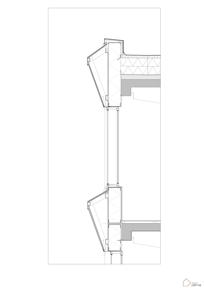 建築立面玻璃面板的剖面示意圖