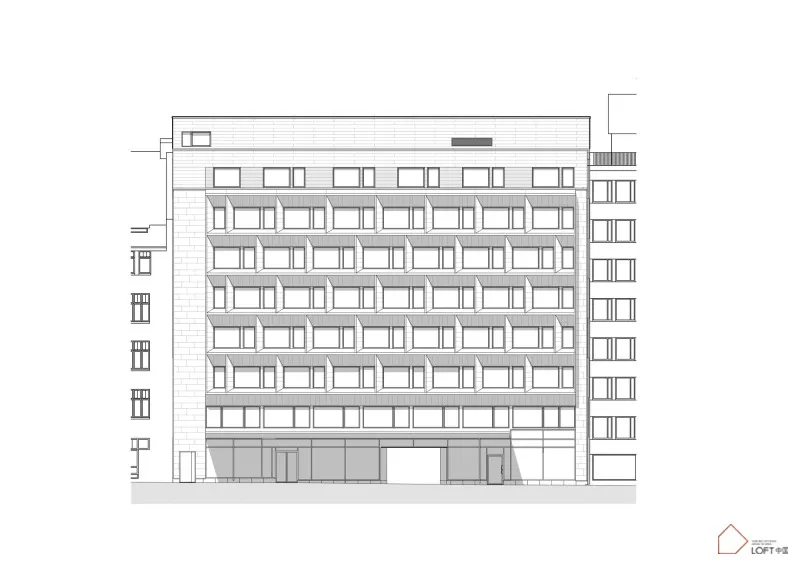 Modern building facade with concrete and glass materials