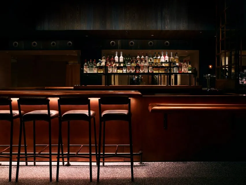 A modern bar counter made of wood material