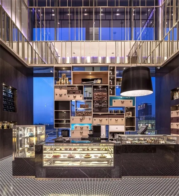 Retail store featuring metal, glass, and wooden elements