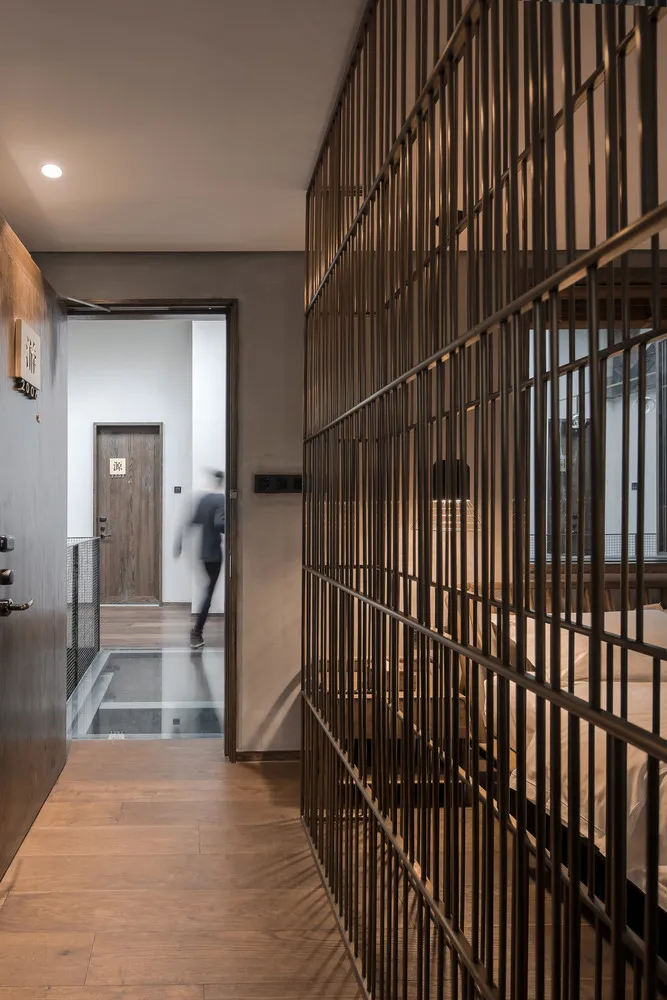 Modern interior design corridor with metallic railing