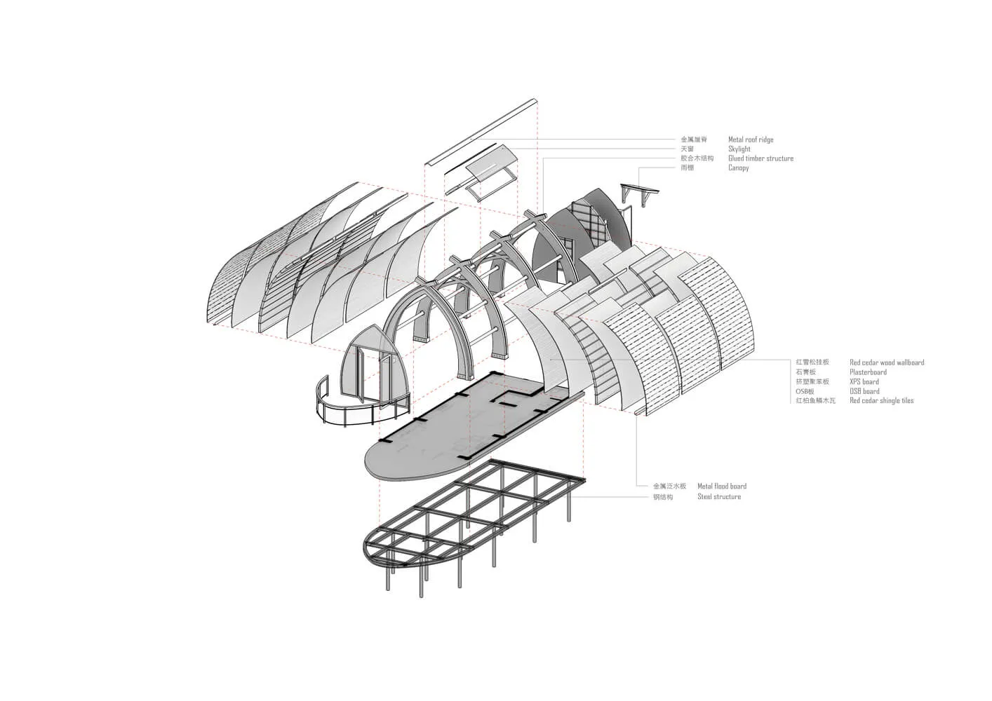 施工圖顯示金屬材料與建築元素。