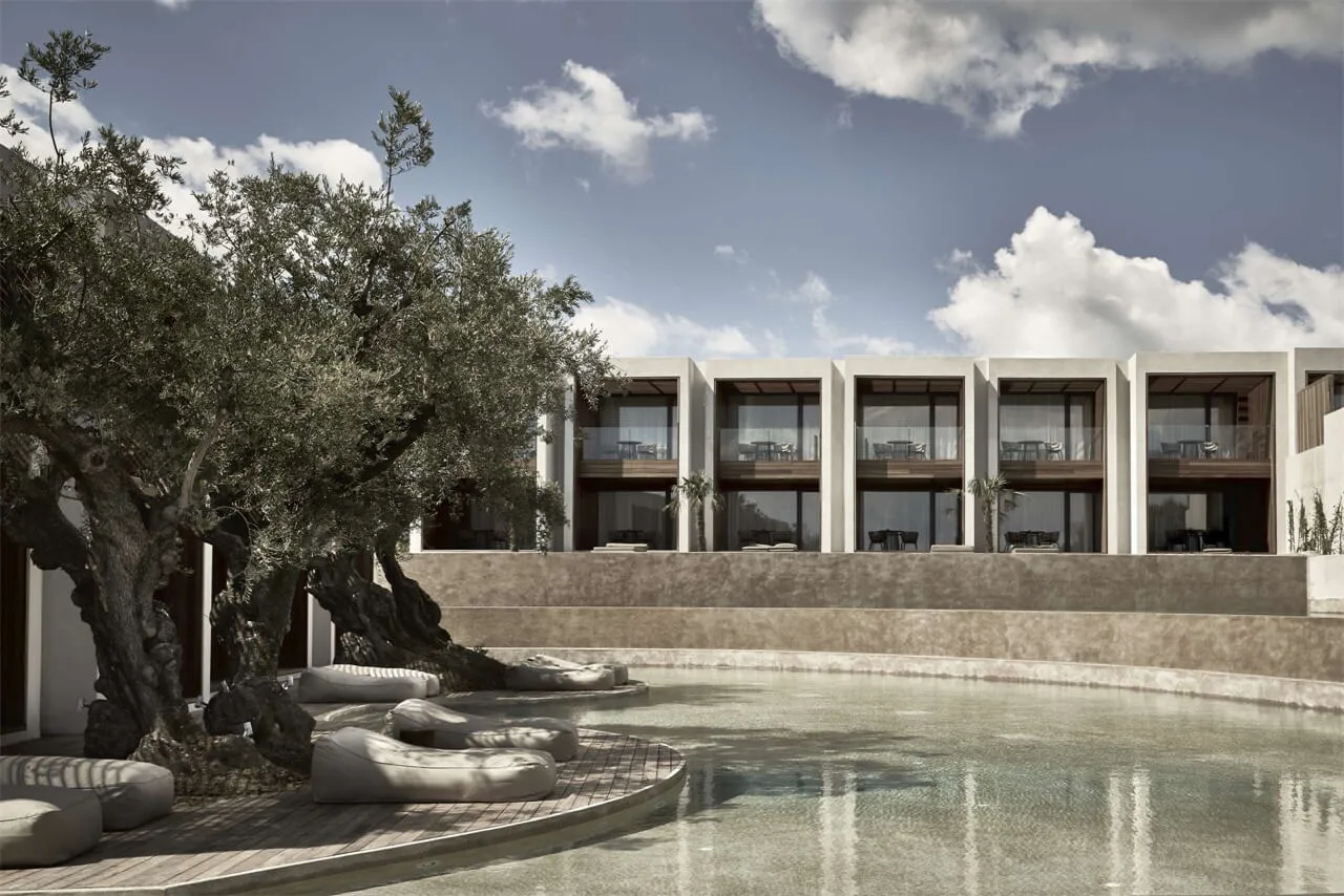 A modern residential exterior with concrete, glass, and wood materials.