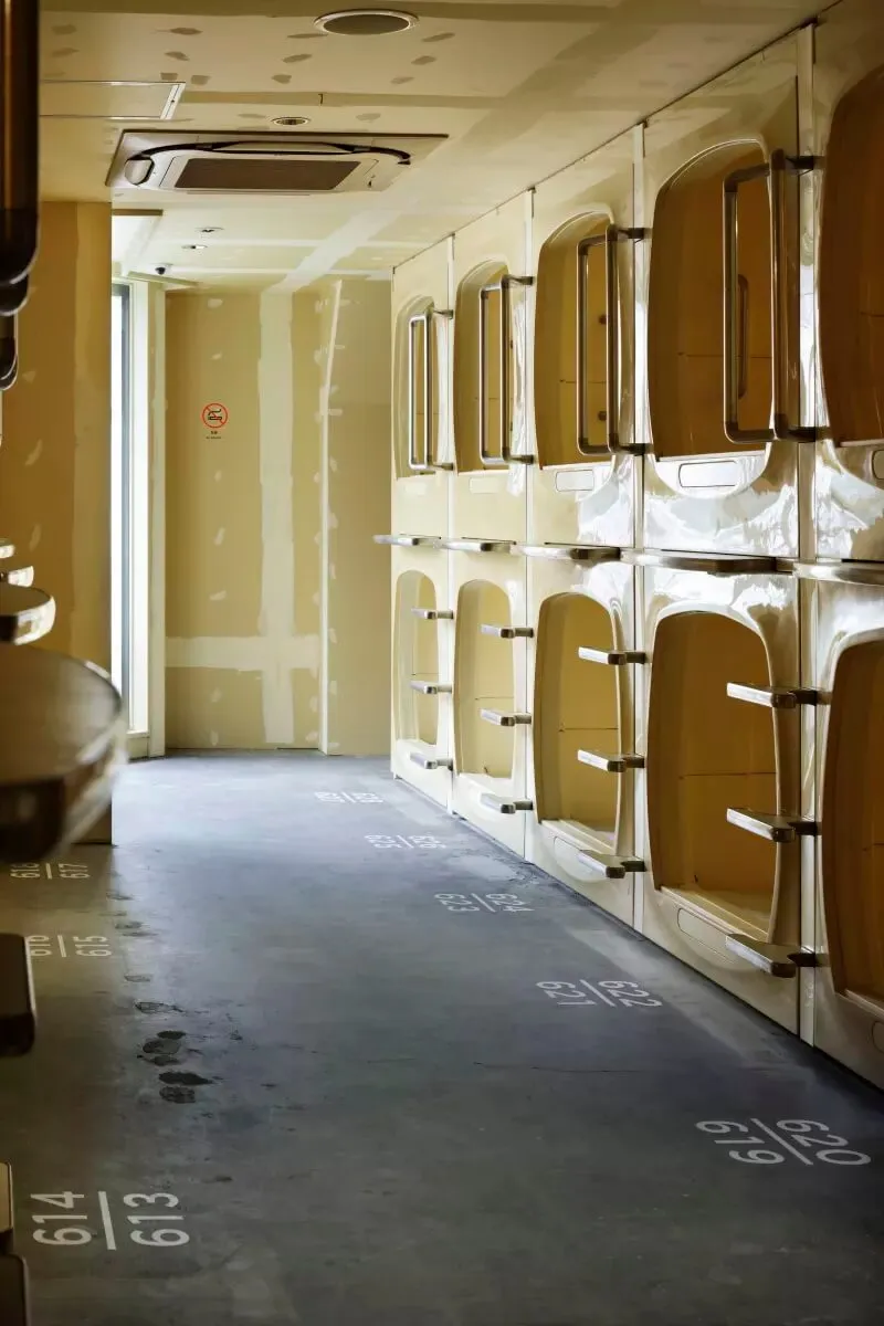 Industrial-style sleeping pods made of metal.