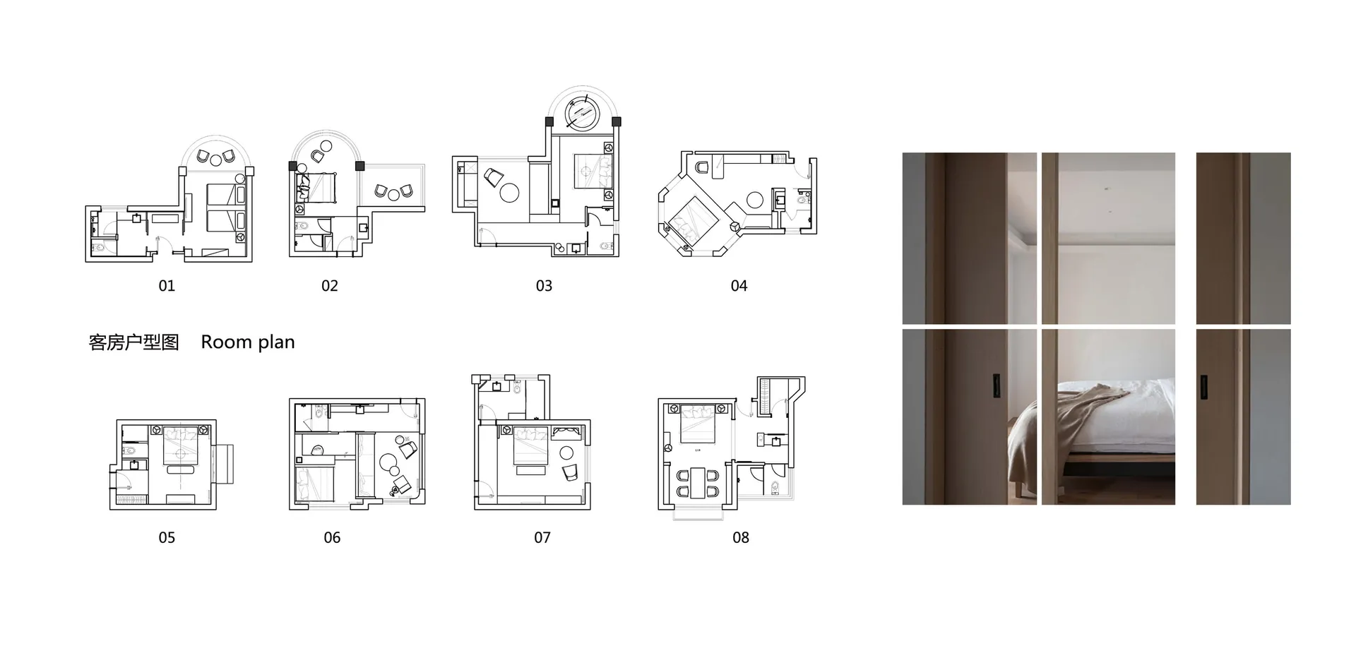 Multiple floor plans of modern residential architectures on a white background.
