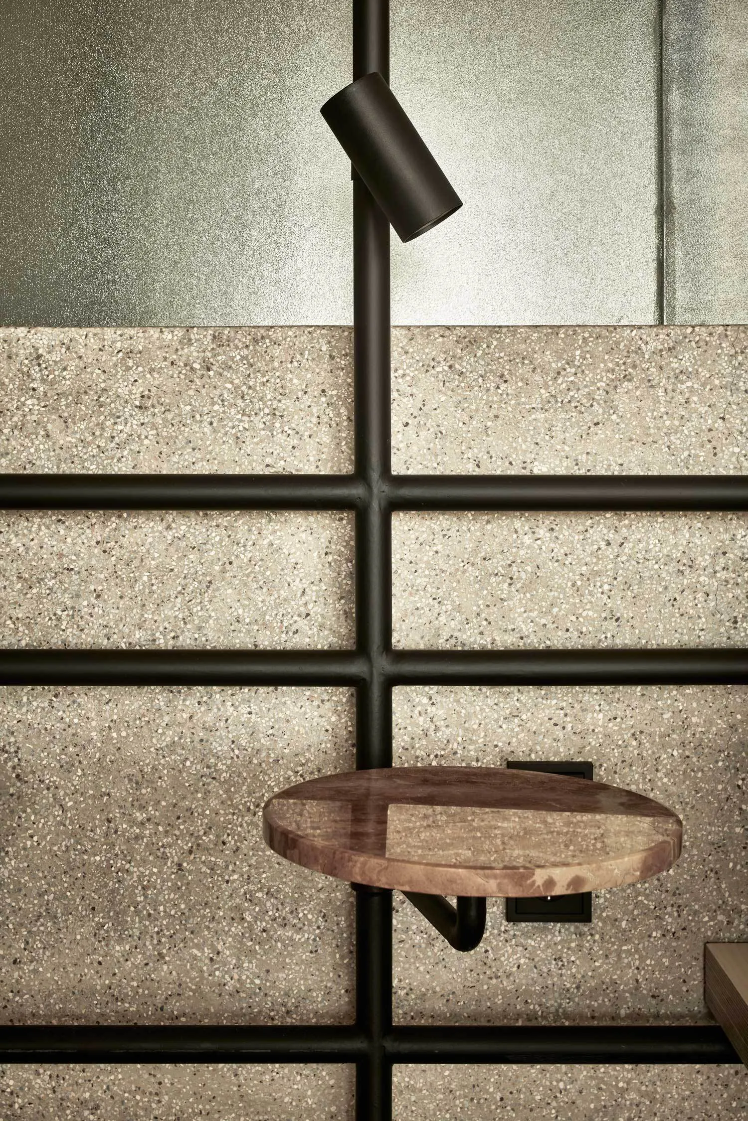 Modern kitchen with concrete walls and floor, minimalist design