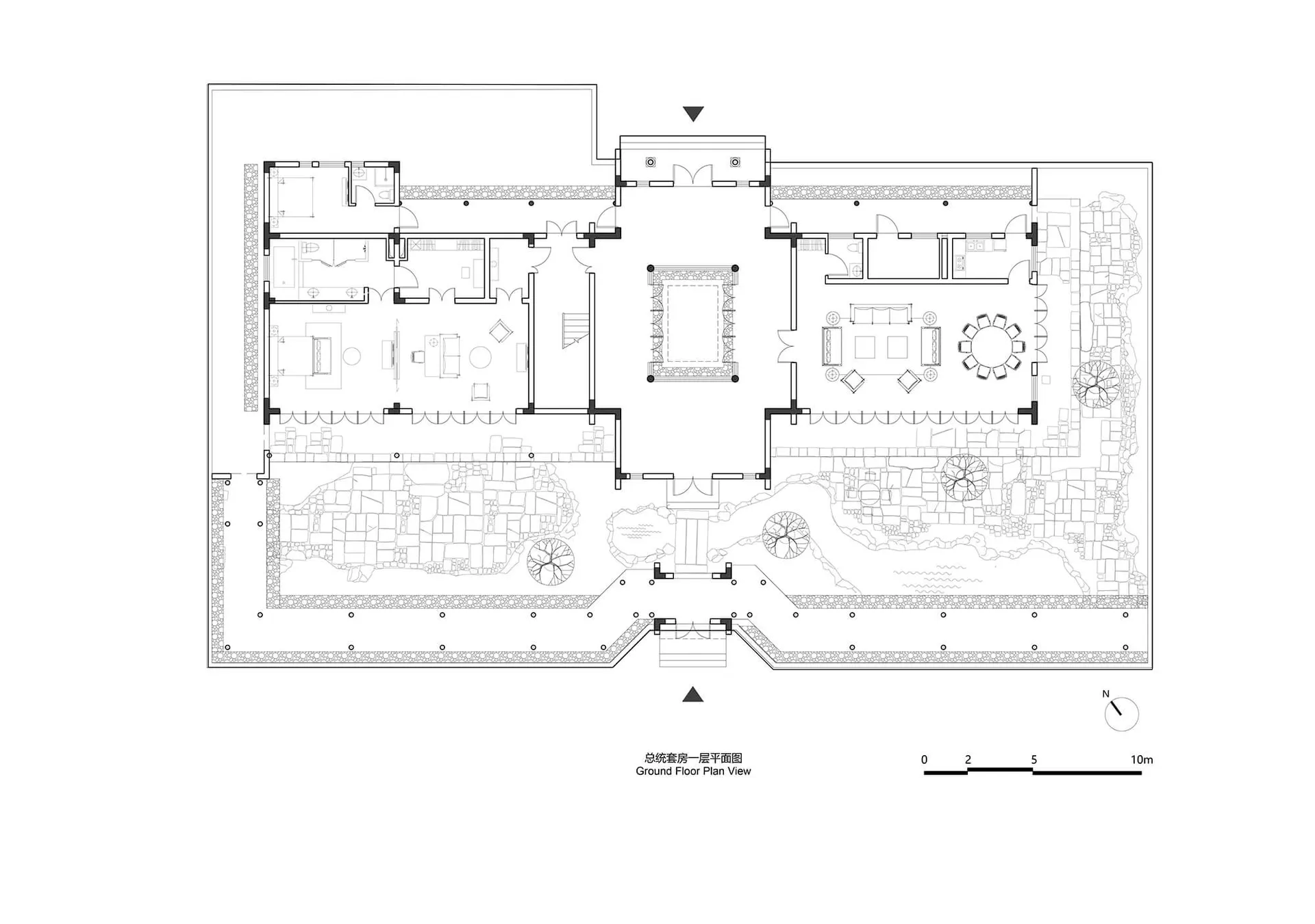 A detailed blueprint of a modern residential floor plan showing various rooms and layouts.