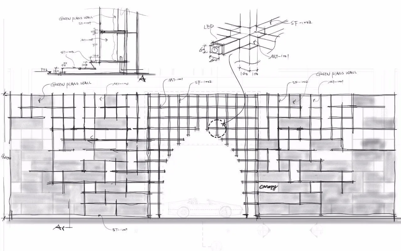 一張詳細的現代室內空間建築圖，地板採用磚材鋪設。