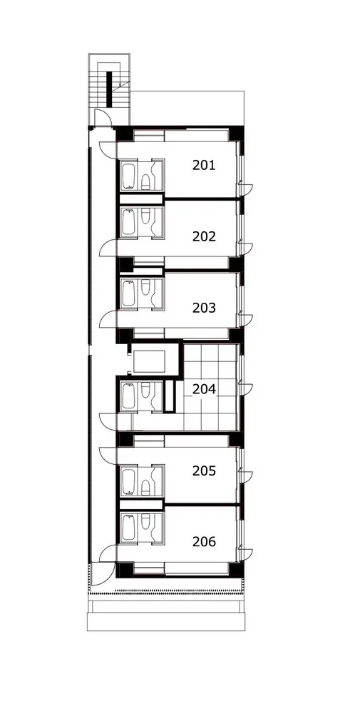 Illustration of a vertical architectural floor plan featuring staircases.