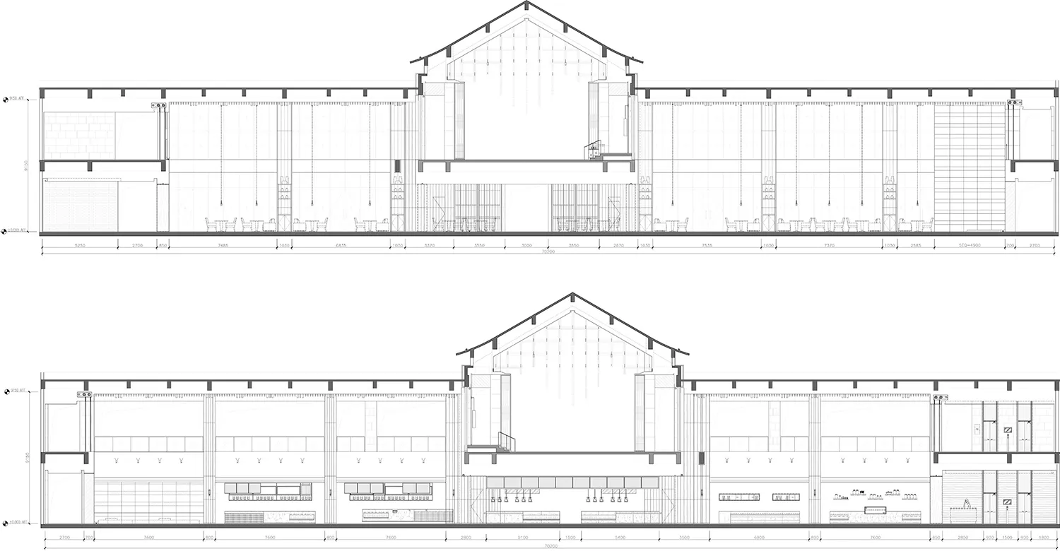 An architectural floor plan depicting the interior design of an industrial building.