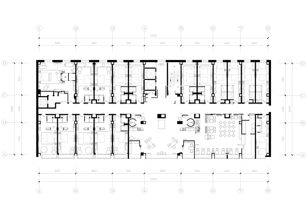 Detailed architectural drawing of an office layout showing rooms and corridors.