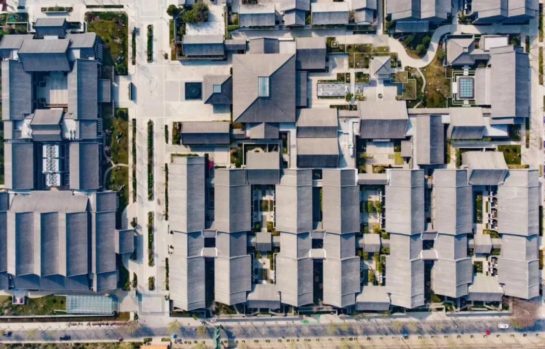 Traditional urban buildings with traditional materials and modern urban planning layout