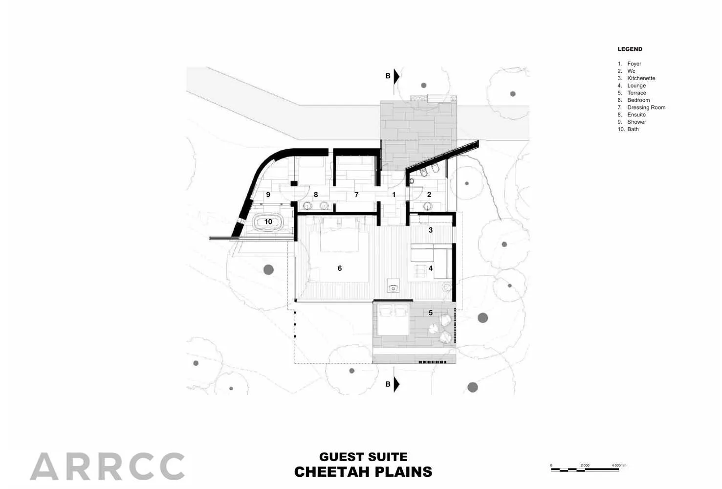 Floor plan of the guest suite at Cheetah Plains showing rooms and layout.