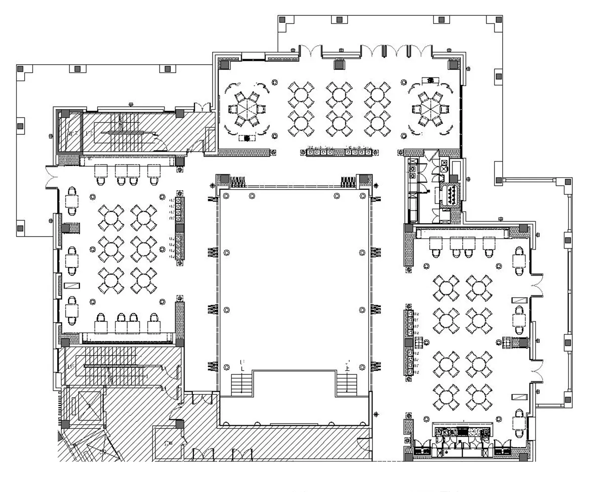 餐廳中性色調室內設計的詳細建築平面圖
