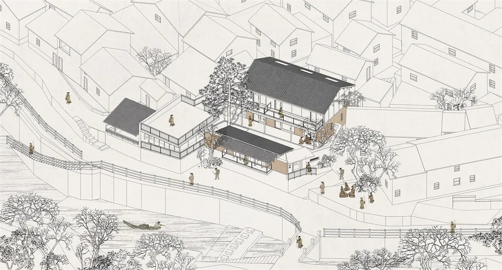 現代住宅平面圖,展示一棟擁有各式房間與戶外空間的房屋。