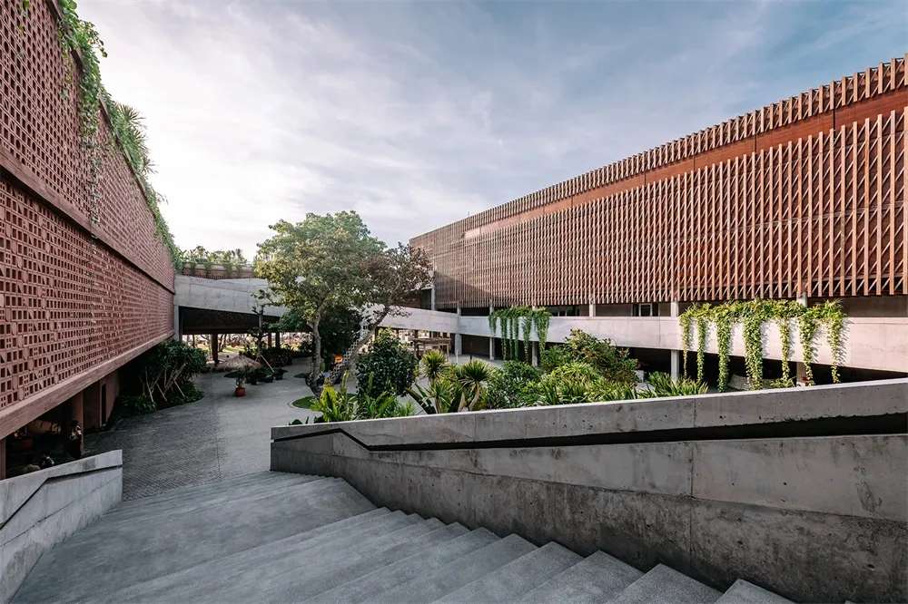 Stairs and courtyard area of a modern architectural building