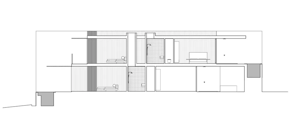 現代室內設計的詳細技術圖,展示建材細節。