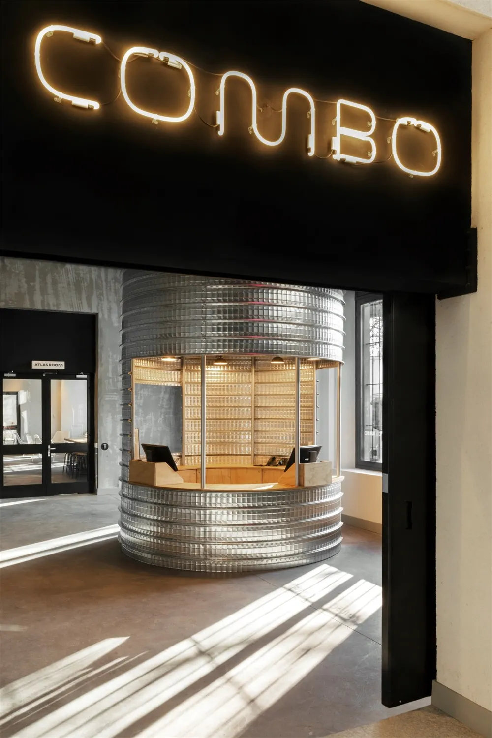 Metallic industrial retail counter