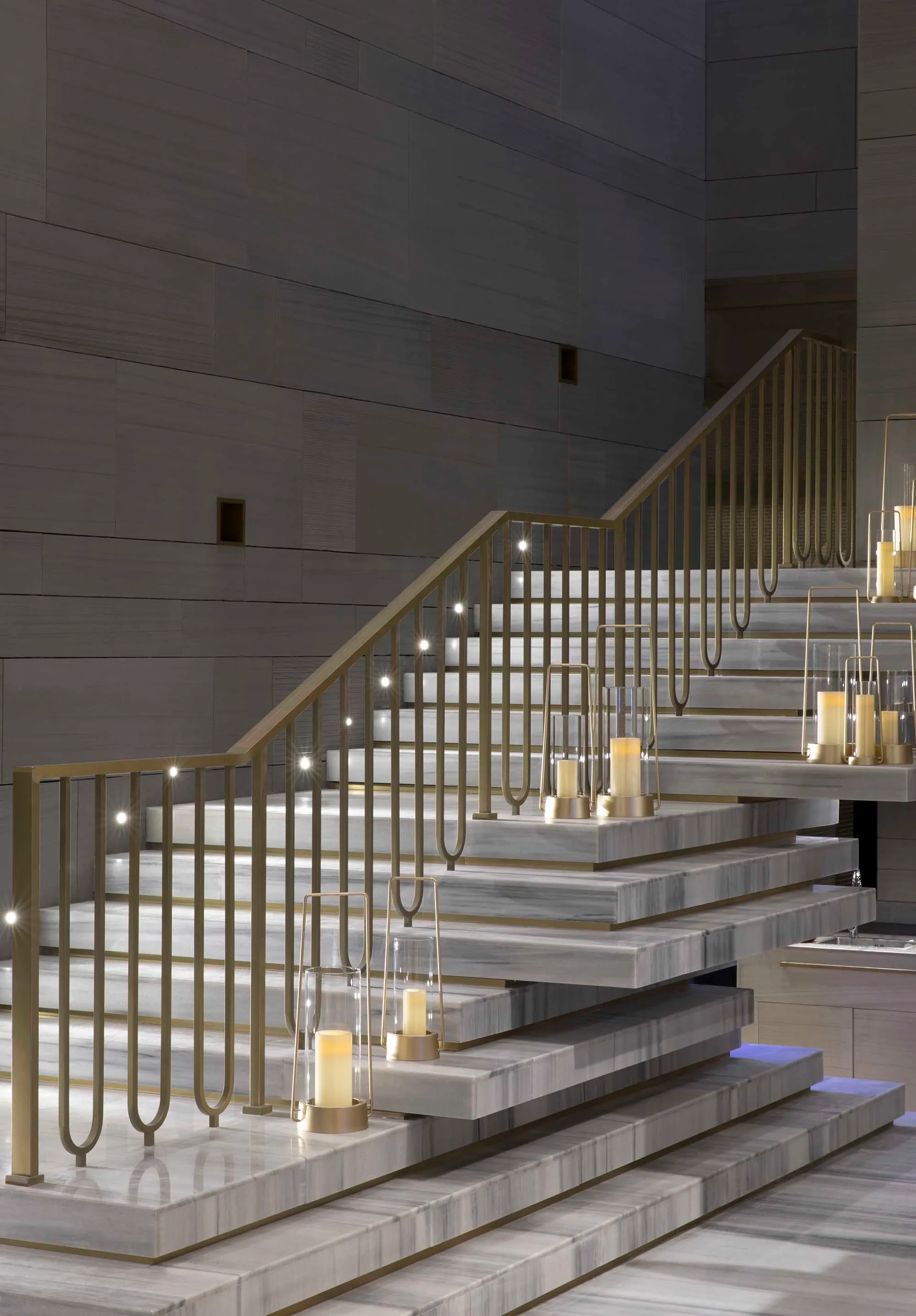 An image of a modern interior design with marble stairs.