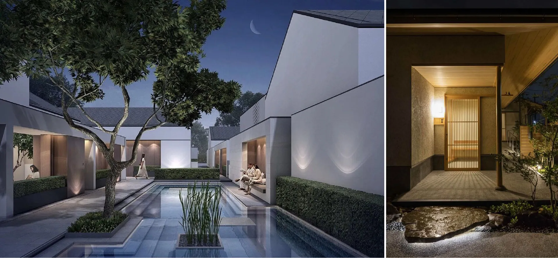 Modern minimalist interior space featuring elegant lighting design and white walls with natural light.