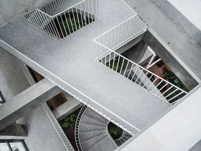 Concrete and steel staircase design viewed from above