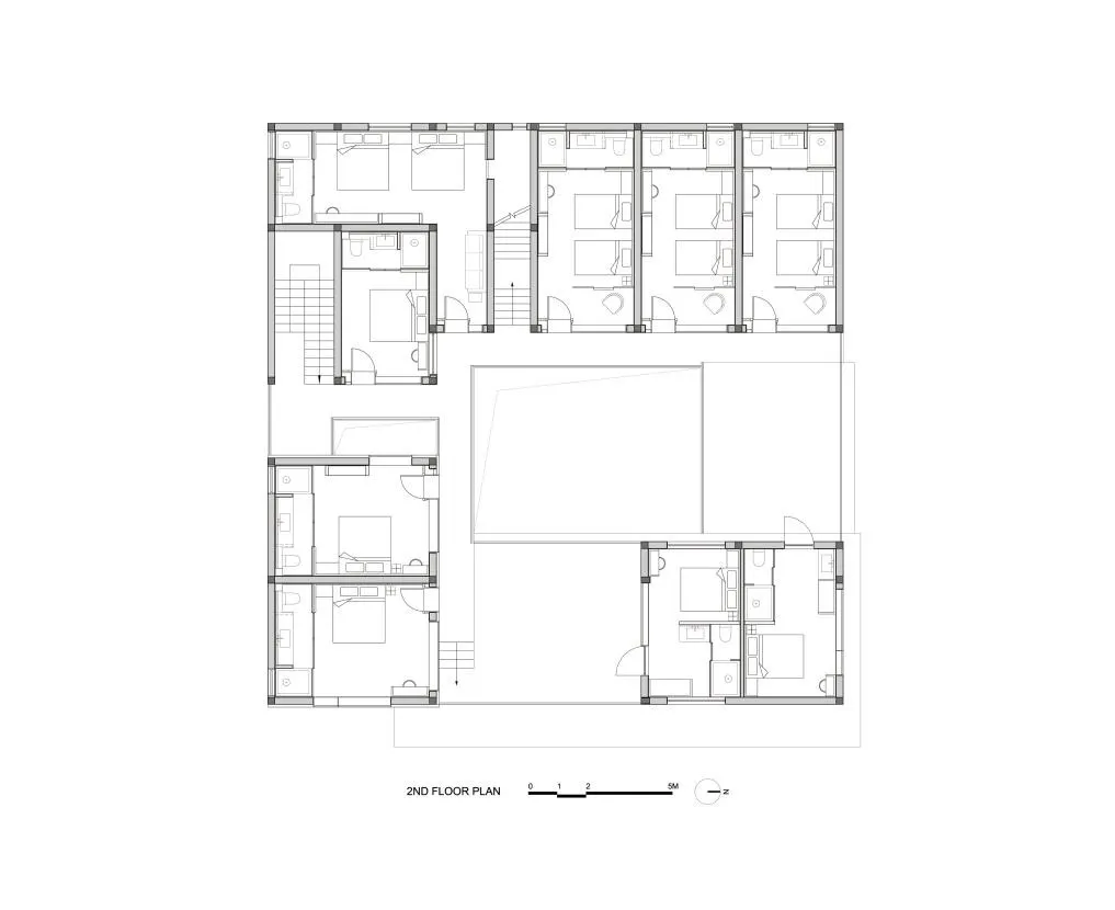 Second floor architectural layout with concrete elements