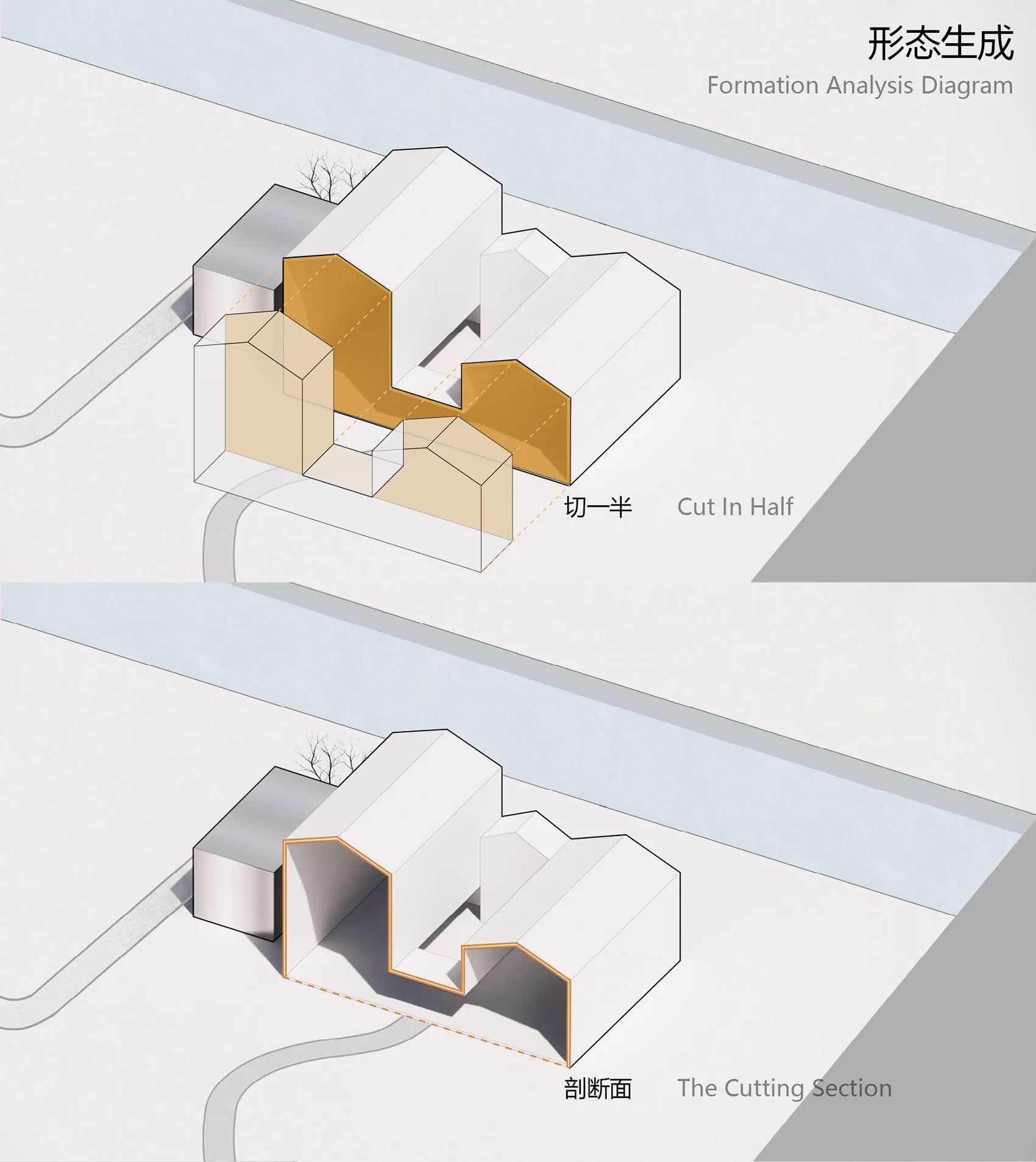 極簡樓層平面與剖面建築插圖